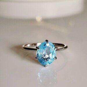 Solitaire Sterling Silver Topaz Ring, Genuine 2 Carat Topaz Ring, Natural Topaz,